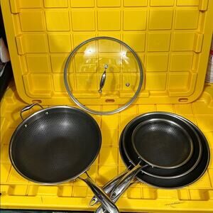 HEXCLAD 5 Piece Nonstick Stainless Steel Frying Pan Set 10 12 and Wok $600